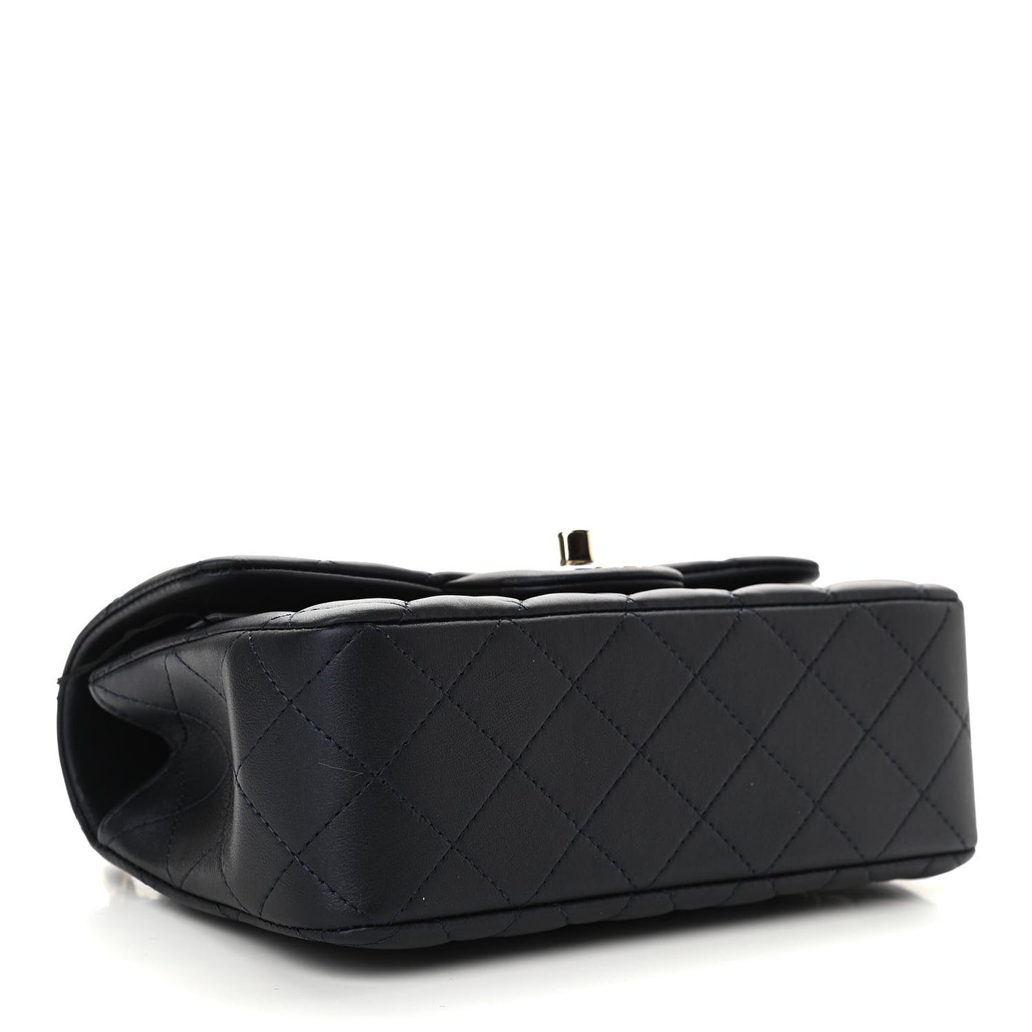 Lambskin Quilted Mini Top Handle Rectangular Flap Navy Blue