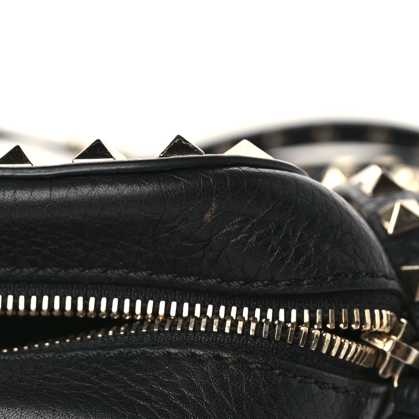Pebbled Calfskin Rockstud Camera Crossbody Bag Black