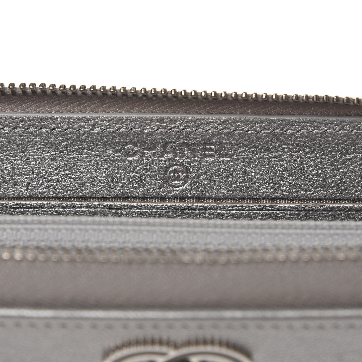 Metallic Sheepskin Chevron Quilted Medium Mademoiselle Vintage Zip Around Wallet Silver