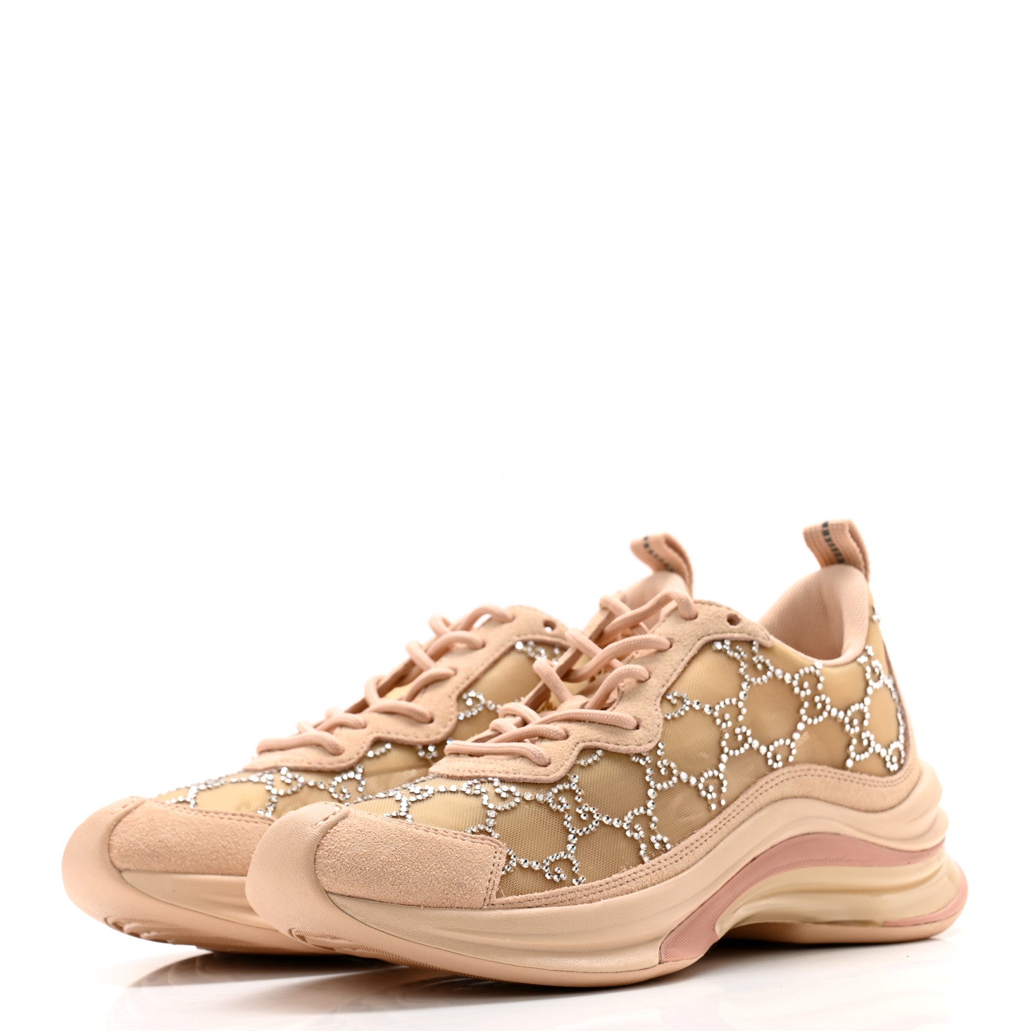 Gucci Tela Retino Mesh Crystal Suede GG Monogram Womens Gucci Run Sneakers 36 Light Powder Skin Rose Silver 3 of 11