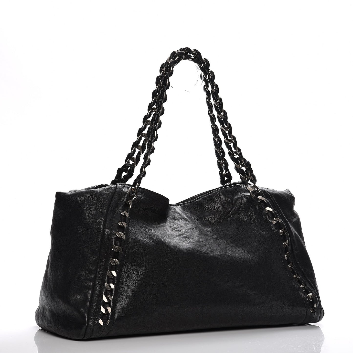 Calfskin East West Modern Chain Tote Black