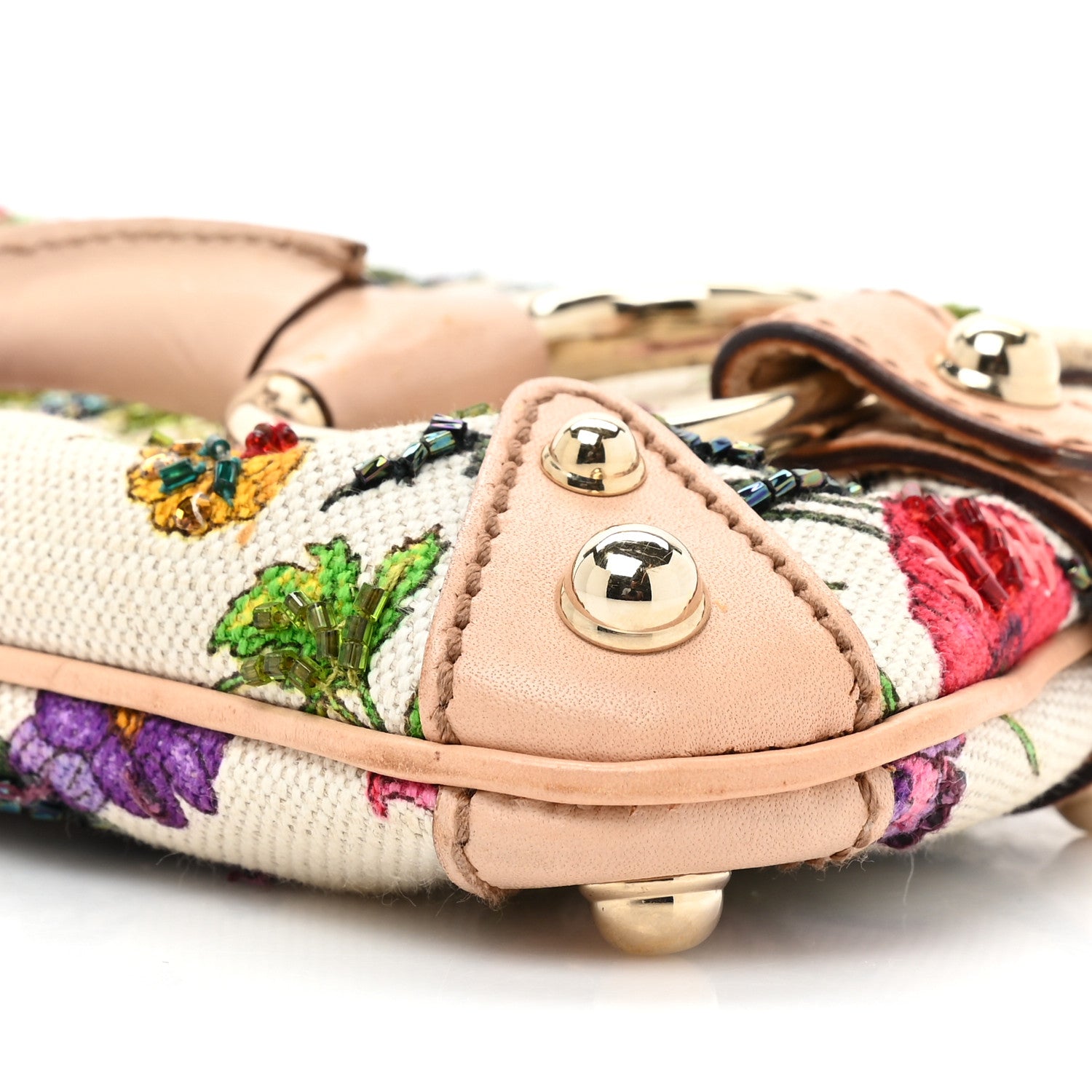 Gucci Canvas Flora Floral Beaded Small Horsebit Chain Clutch White Multicolor 8 of 16