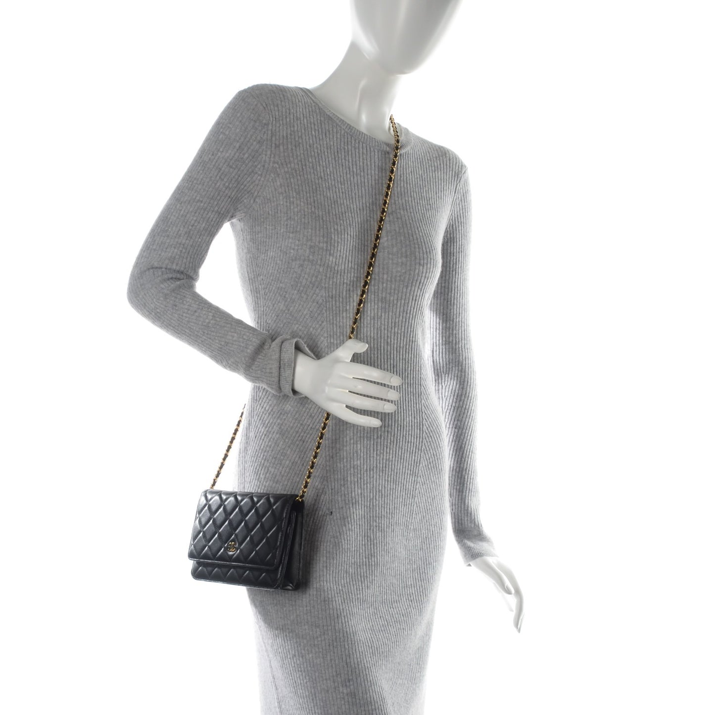 Lambskin Quilted Wallet On Chain WOC Black