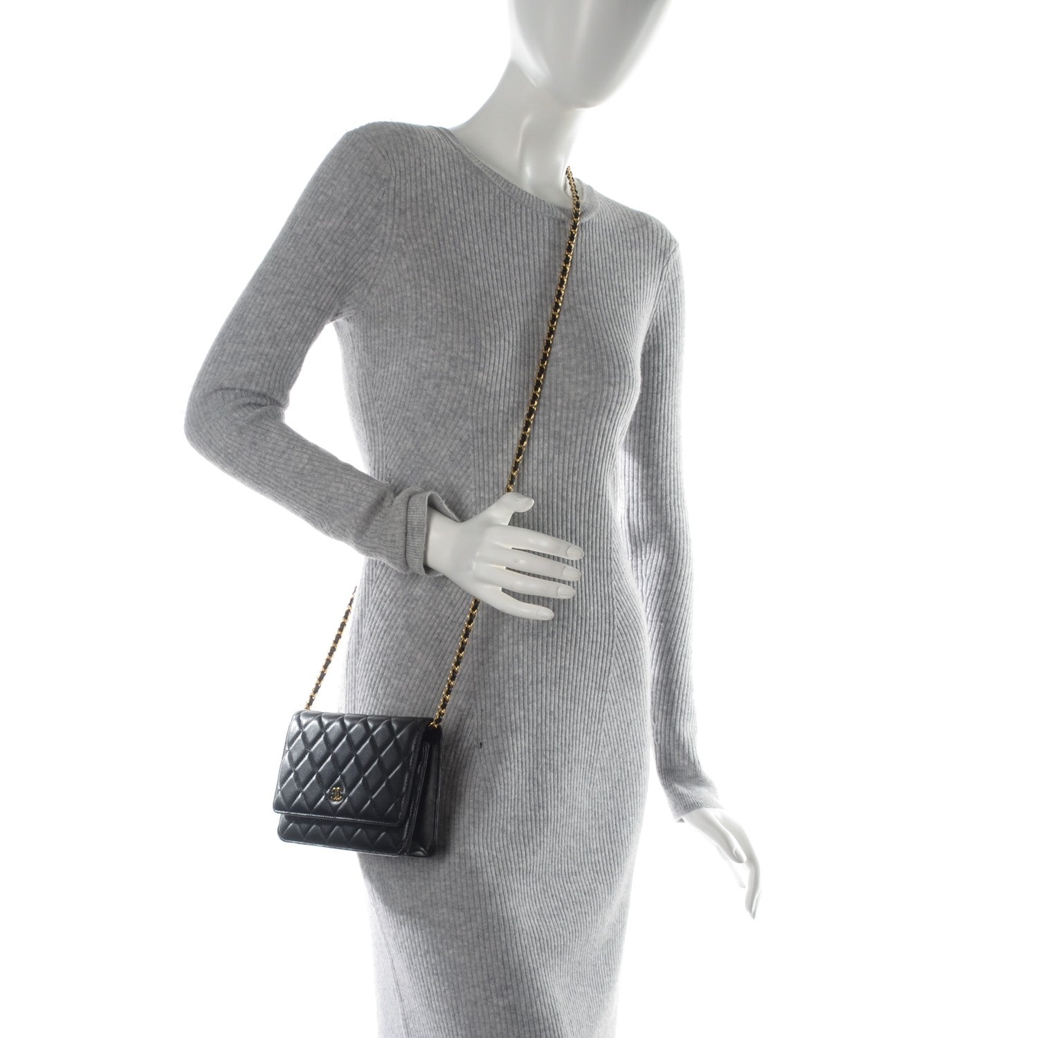 Chanel Lambskin Quilted Wallet On Chain WOC Black 2 of 8