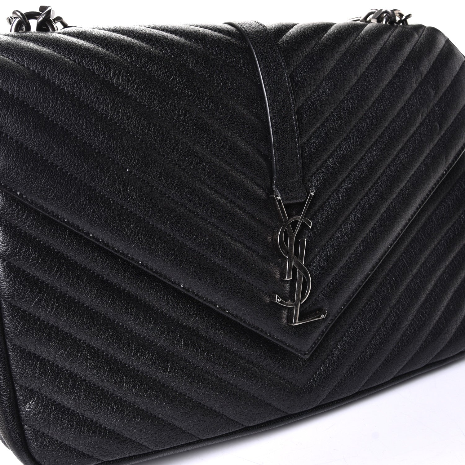 Saint Laurent Sheepskin Matelasse Chevron Monogram Large College Satchel Black 6 of 7