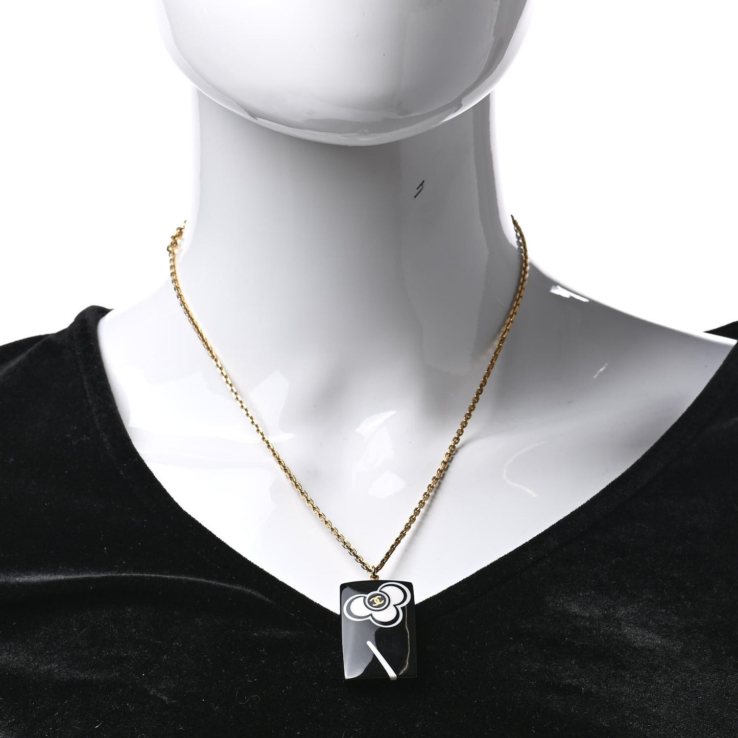 Resin Camellia CC Necklace Black Gold