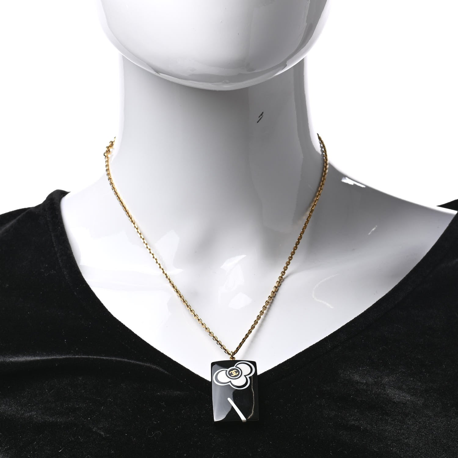 Chanel Resin Camellia CC Necklace Black Gold 2 of 6
