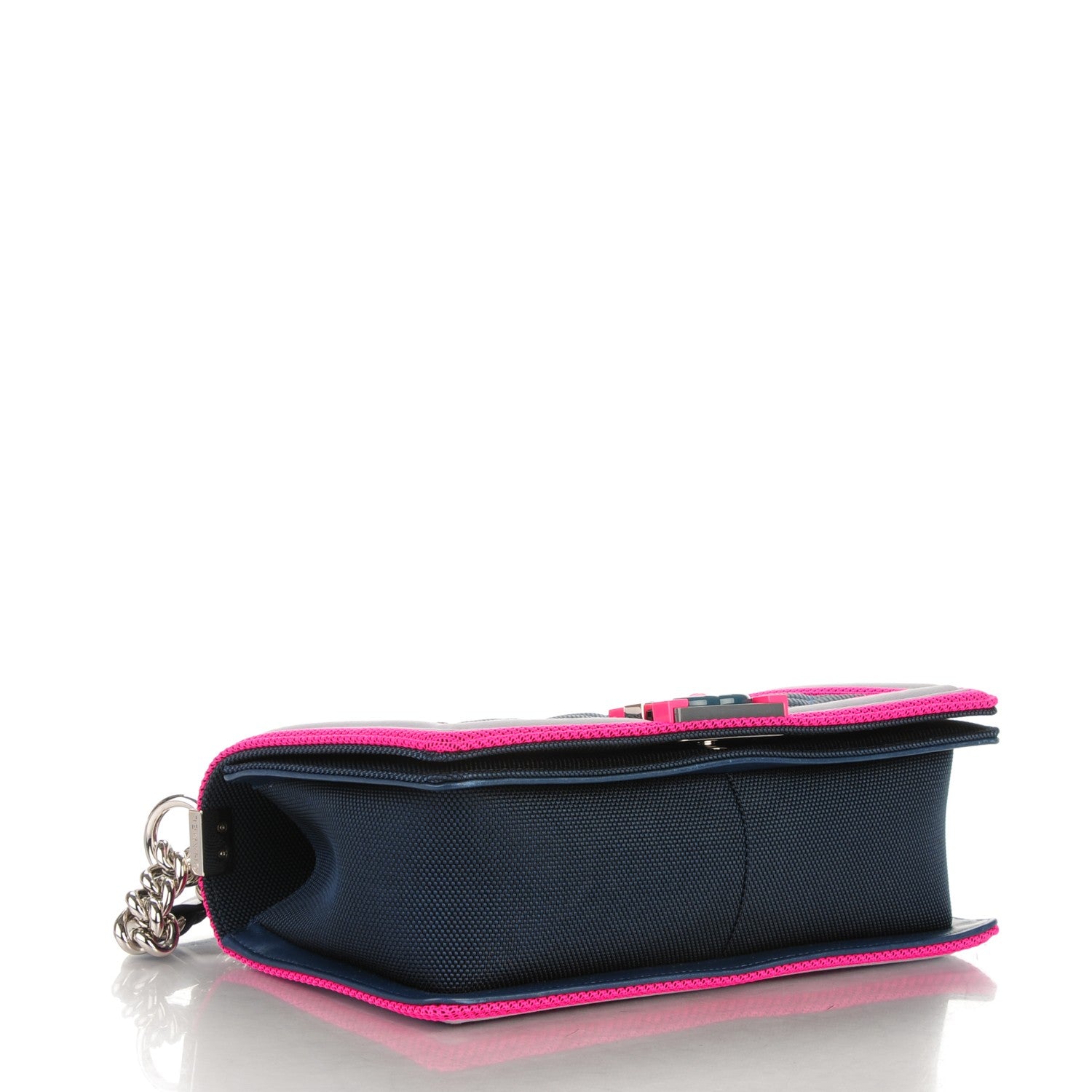 Chanel Canvas Quilted Medium Fluo Boy Flap Dark Navy Fuchsia Grey 4 of 13