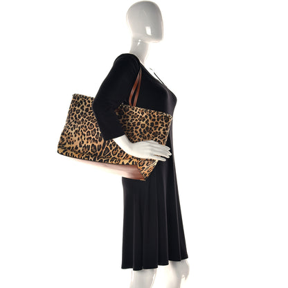 Valentino Garavani Canvas Nappa Leopard Print Rockstud Tote Brown 2 of 9