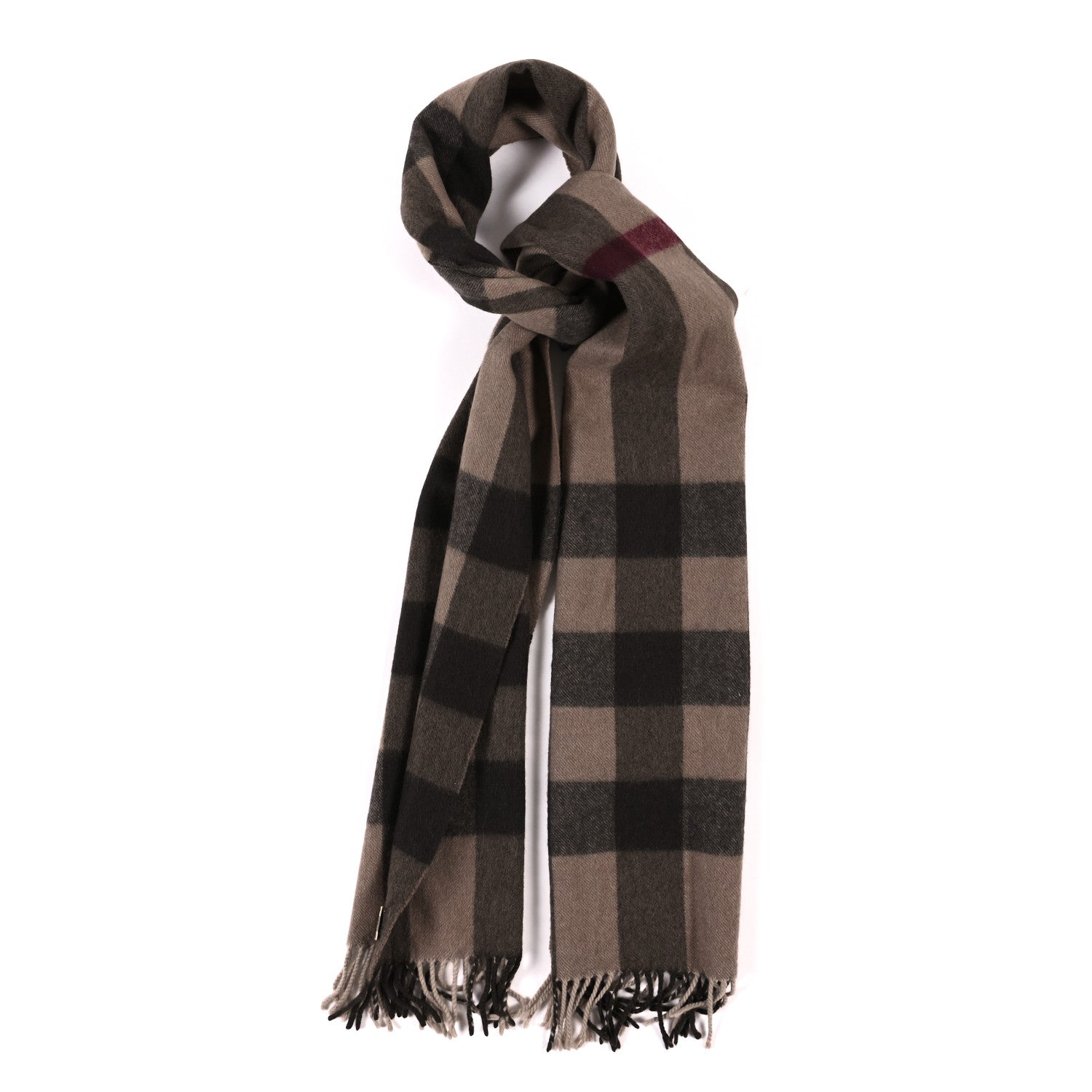 Burberry Cashmere Giant Exploded Check Fringe Scarf Camel 1 of 3