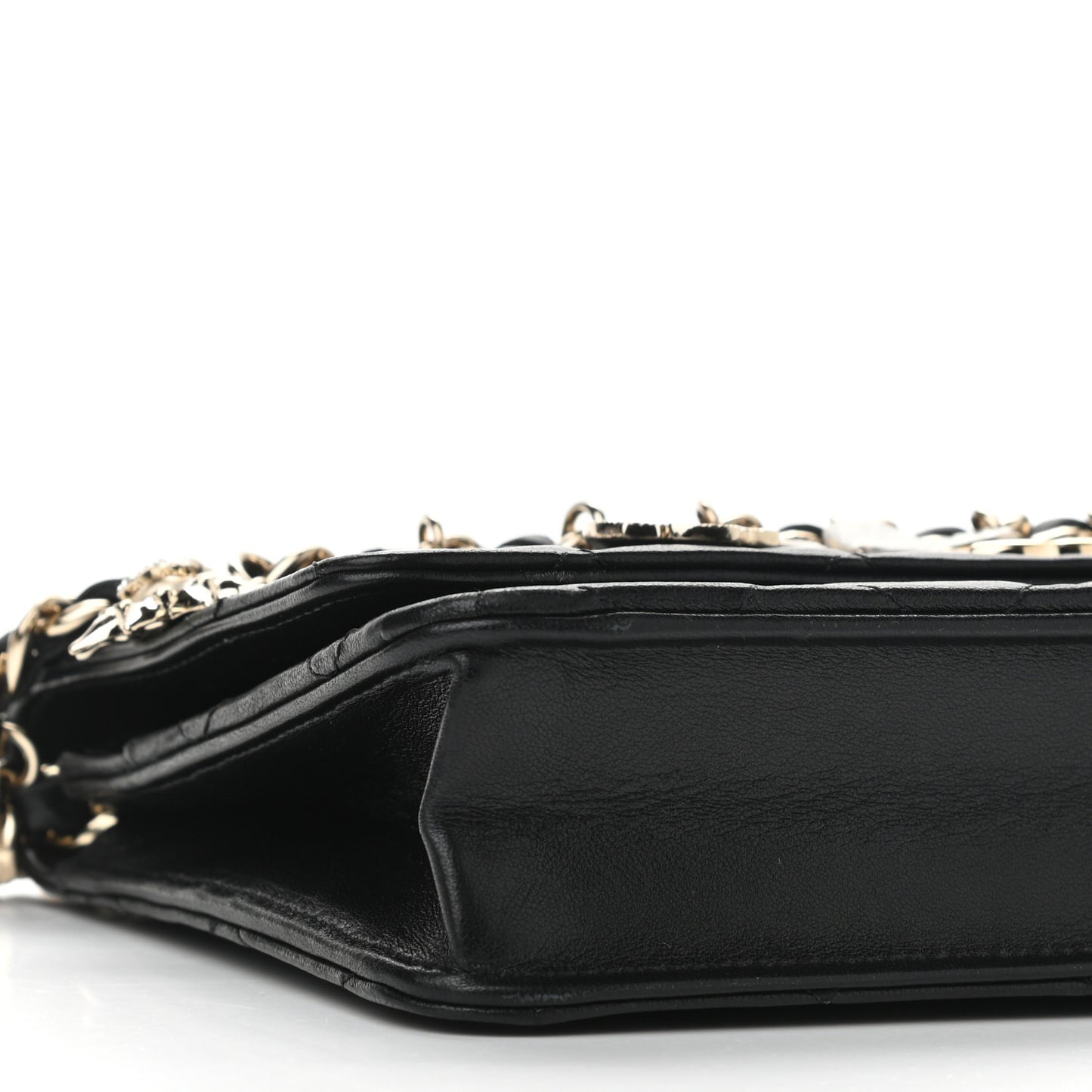 Lambskin Quilted Coco Charms Wallet On Chain Black