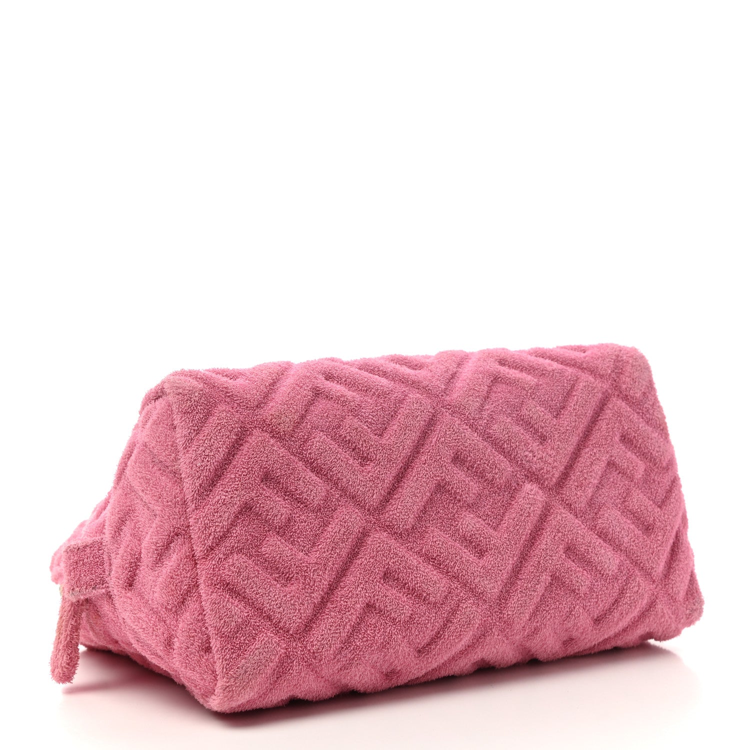Fendi Terry Cloth Vitello Century Matte FF 1974 Embossed Medium Trapezoid Beauty Pouch Lollypop 4 of 10