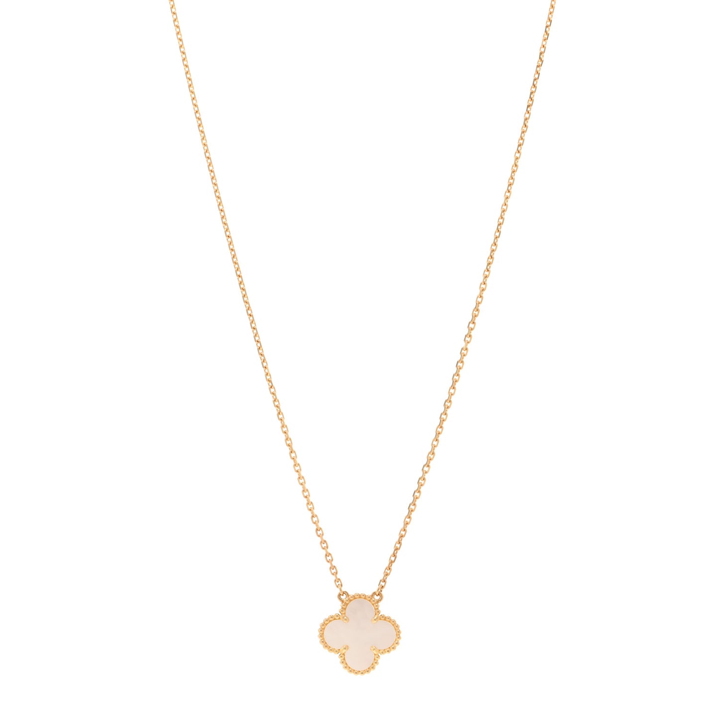 18K Yellow Gold Mother of Pearl Vintage Alhambra Pendant Necklace