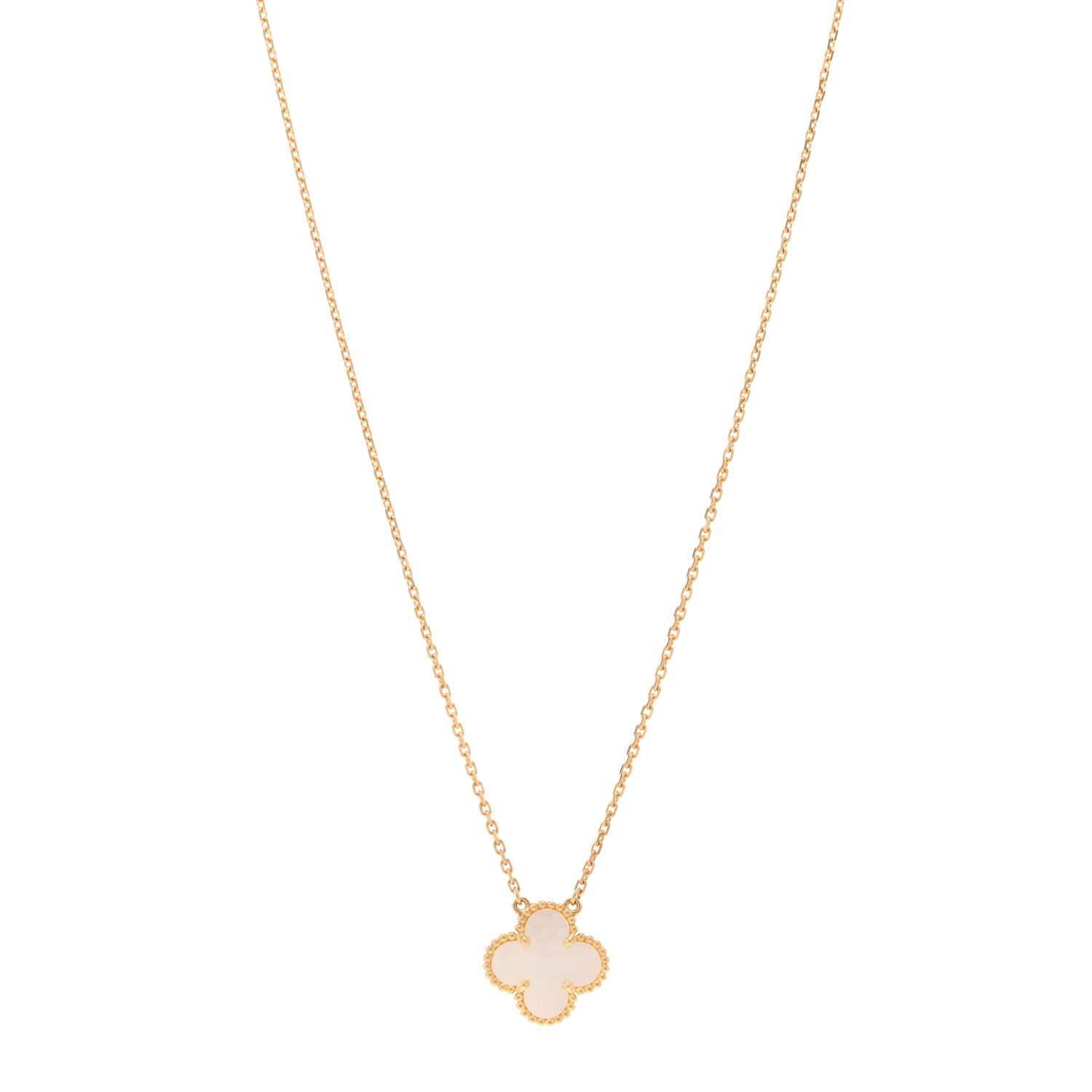 Van Cleef & Arpels 18K Yellow Gold Mother of Pearl Vintage Alhambra Pendant Necklace 1 of 5