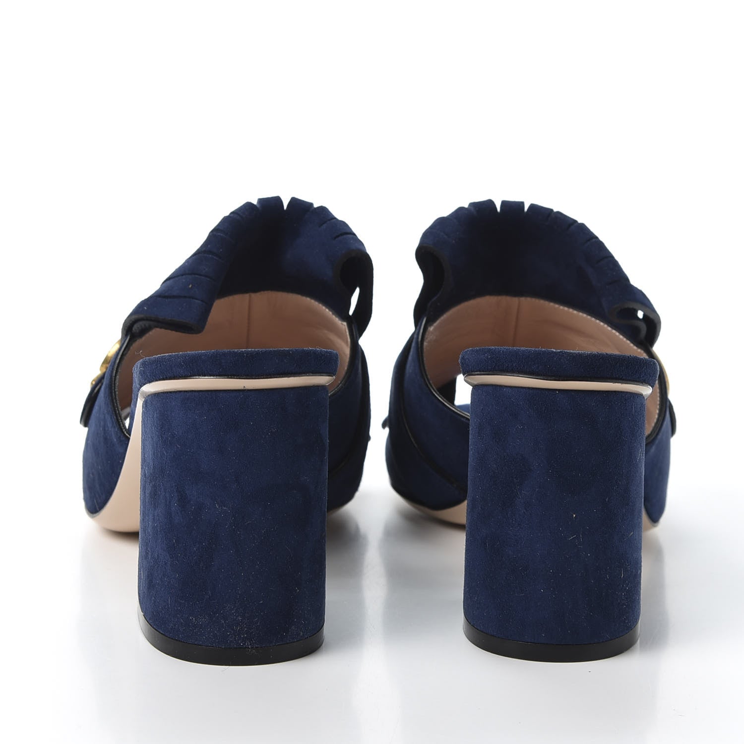 Gucci Kid Scamosciato GG Marmont Fringe 75mm Slide Sandals 38.5 Blue Ink 7 of 10