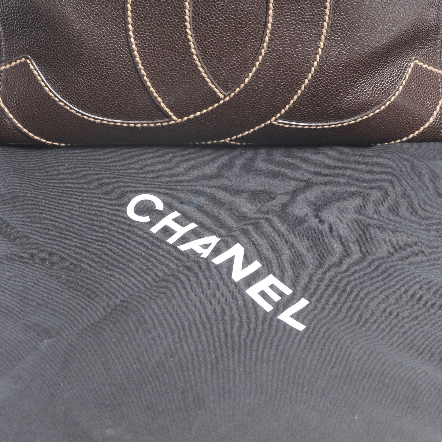 Caviar CC Stitched Small Tote Brown