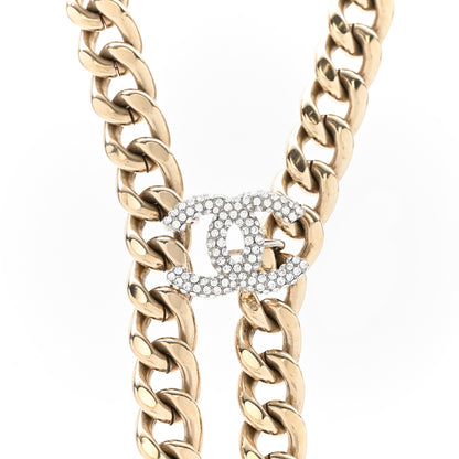 Chanel Chain Link Crystal CC Dog Tag Charm Necklace Gold 4 of 8