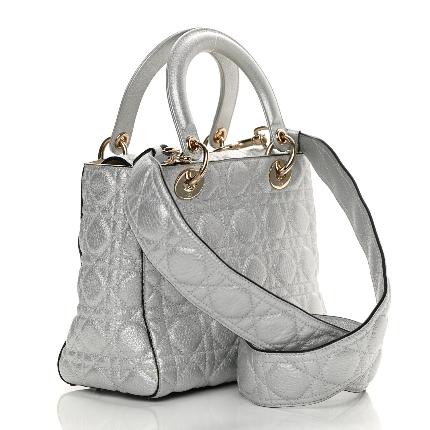 Christian Dior Metallic Grained Calfskin Cannage Medium Supple Lady Dior Silver 3 of 20