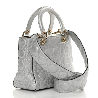 Christian Dior Metallic Grained Calfskin Cannage Medium Supple Lady Dior Silver 3 of 20