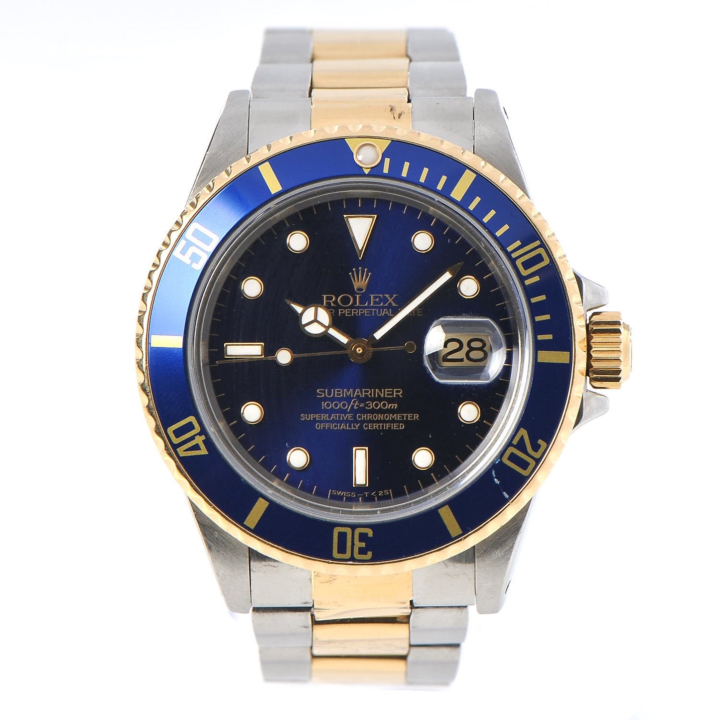 18K Yellow Gold Stainless Steel 40mm Oyster Perpetual Date Submariner Watch Blue