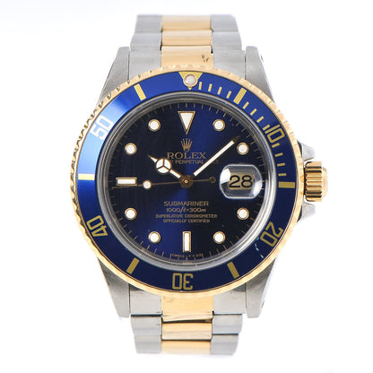 Rolex 18K Yellow Gold Stainless Steel 40mm Oyster Perpetual Date Submariner Watch Blue 1 of 10