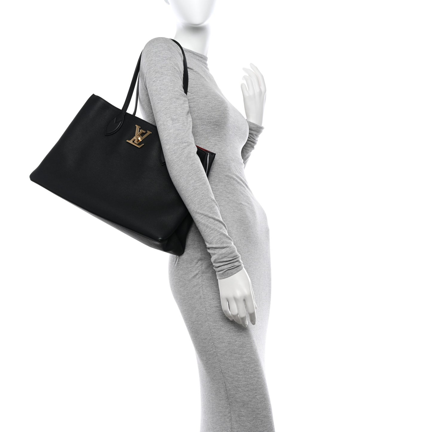 Grained Calfskin Lockme Shopper Black