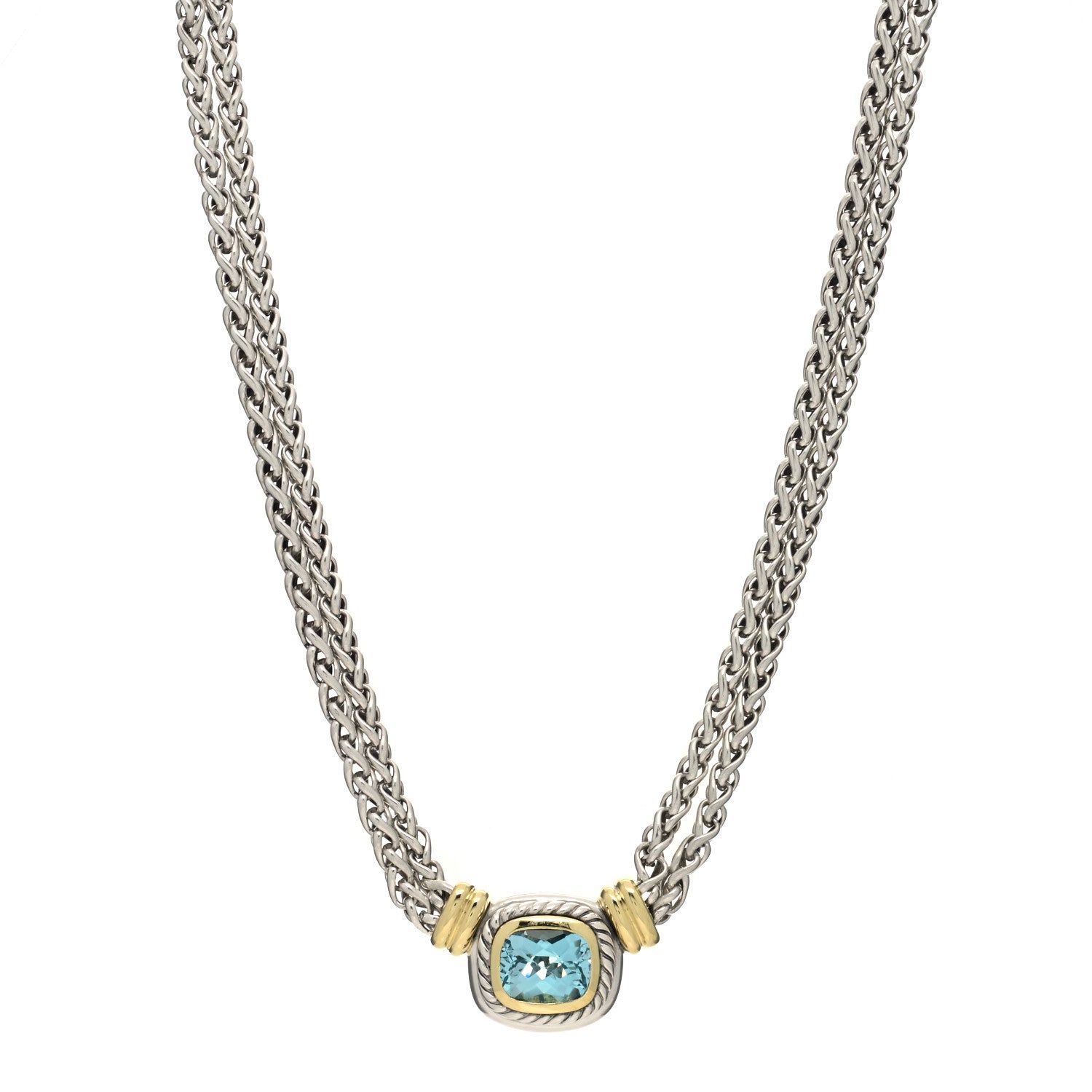 David Yurman Sterling Silver 14K Yellow Gold Blue Topaz Double Wheat Chain Necklace 1 of 3