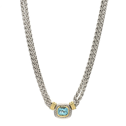 David Yurman Sterling Silver 14K Yellow Gold Blue Topaz Double Wheat Chain Necklace 1 of 3