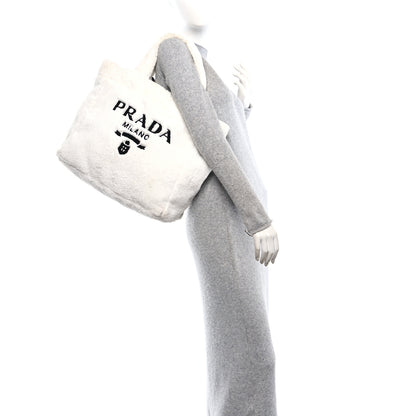 Prada Terry Cloth Tote Bag White Black 2 of 9