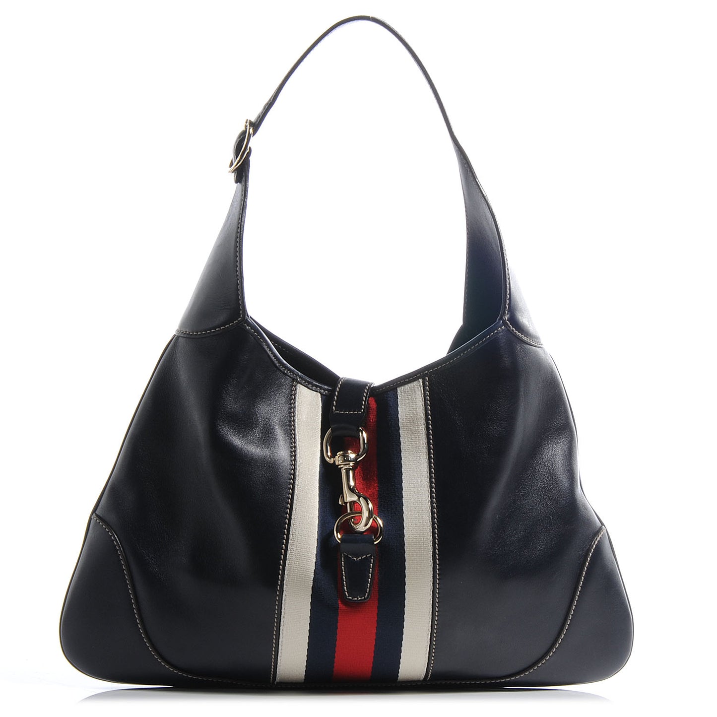 Calfskin Web Medium Jackie O Bouvier Hobo Navy