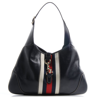 Gucci Calfskin Web Medium Jackie O Bouvier Hobo Navy 1 of 7