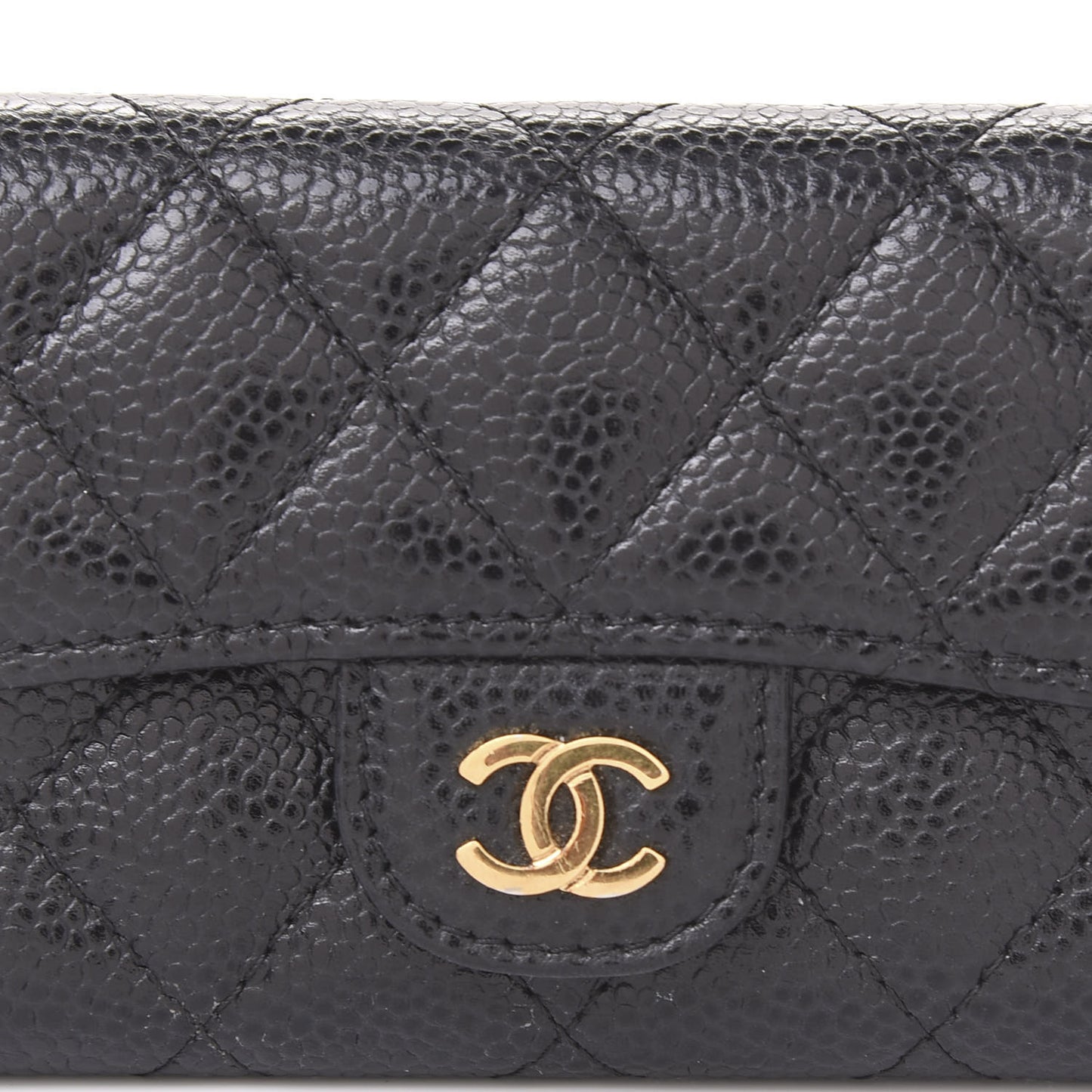 Caviar Quilted Flap Card Holder Black