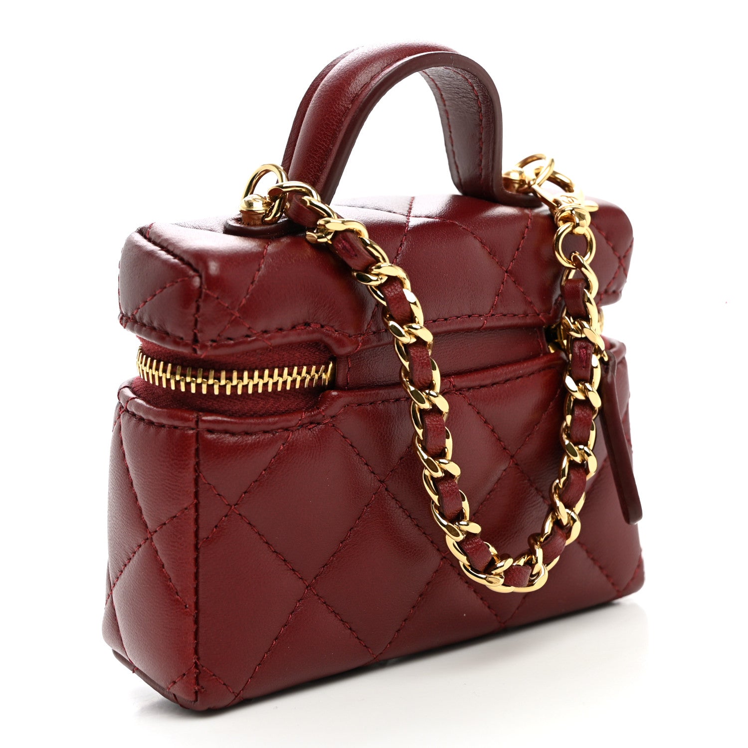 Chanel Lambskin Quilted Mini Vanity Bag Charm With Hook Burgundy 3 of 7