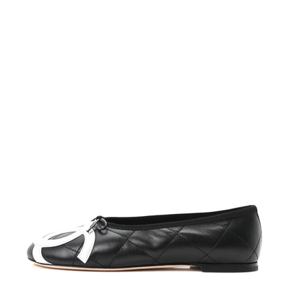 Chanel Lambskin Quilted CC Cambon Ballet Flats 39 Black White 1 of 10