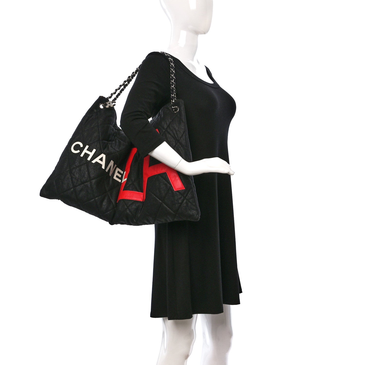 Chanel Jersey Quilted LA Cabas Bag Black Red 2 of 12