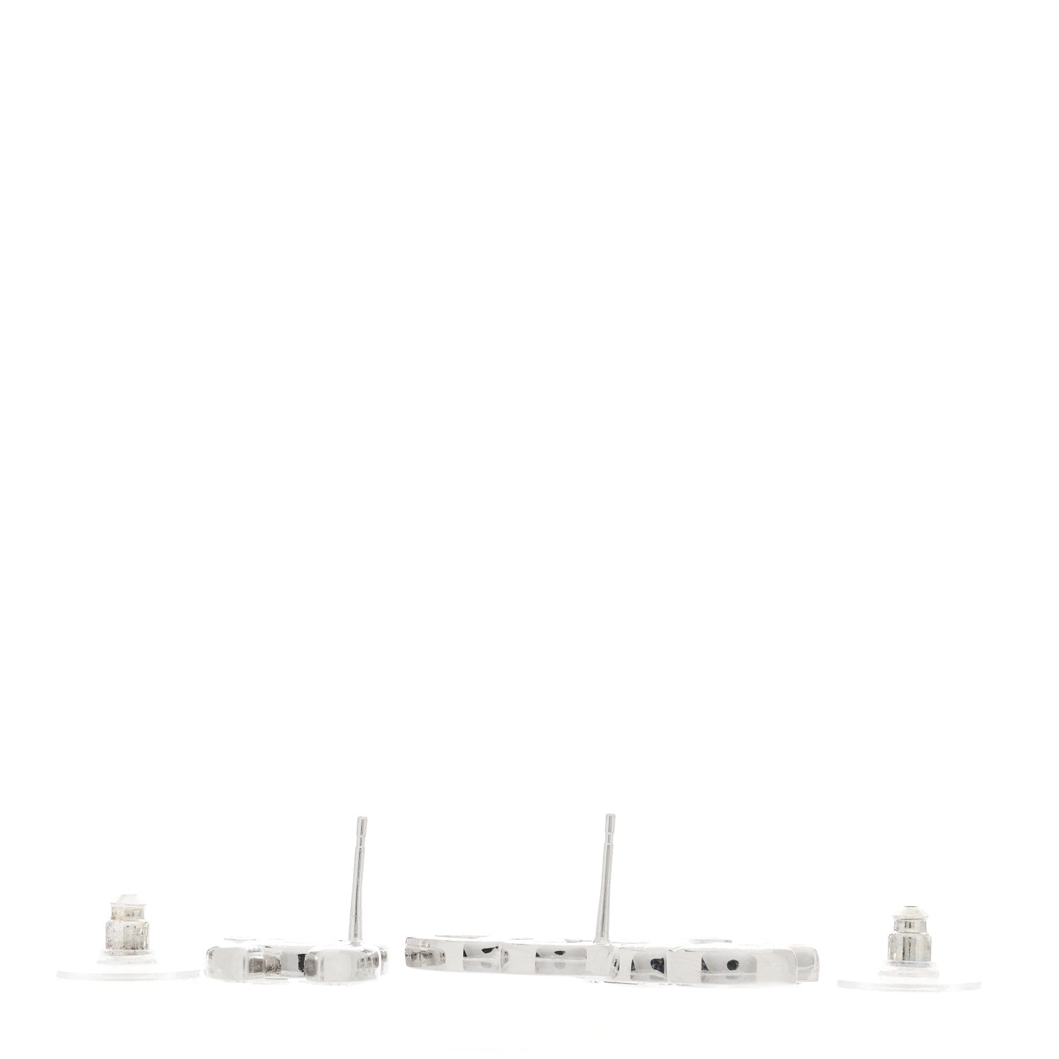 Chanel Baguette Crystal Double CC Earrings Silver 3 of 4