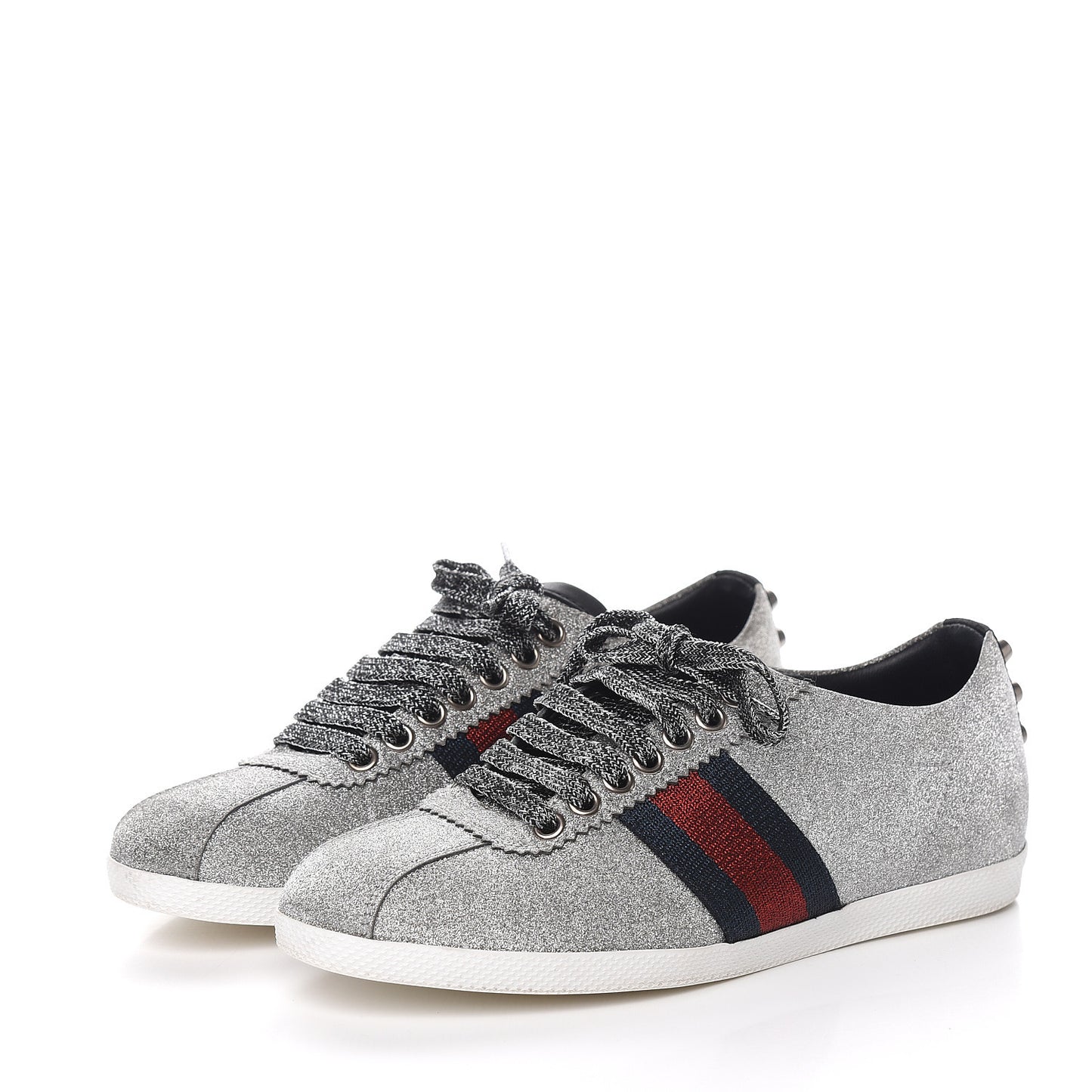 Glitter Fabric Studded Web Sneakers 35.5 Silver