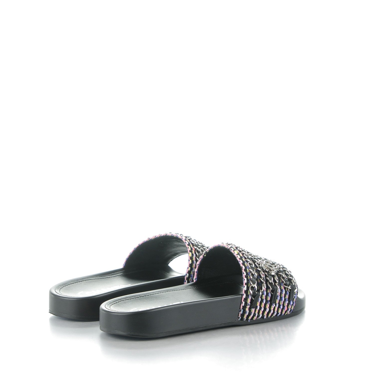 Chanel Tweed Lambskin Chain Flat Sandals 36 Black Multicolor 4 of 8