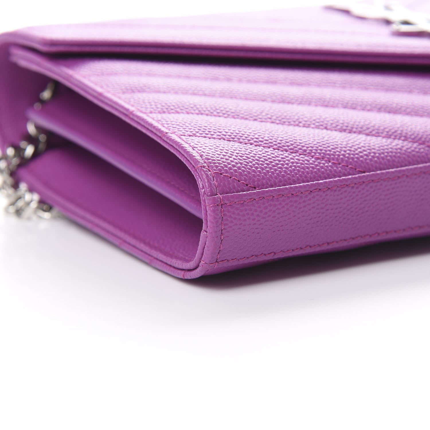 Saint Laurent Grain De Poudre Matelasse Chevron Monogram Chain Wallet New Fuxia 8 of 10