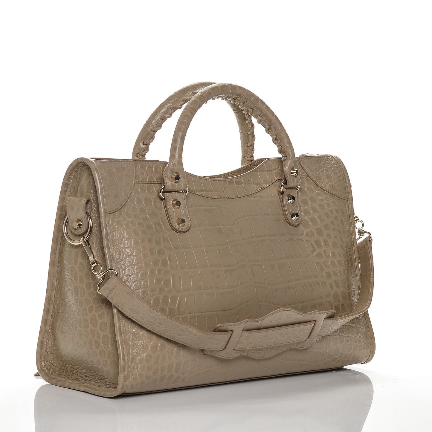 Calfskin Crocodile Embossed Classic Gold Hardware City Beige Latte