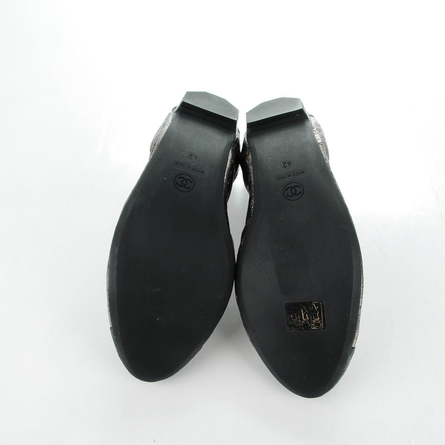 Chanel Metallic Crackled Calfskin Cap Toe Ballerina Flats 42 Dark Brown Black 5 of 7
