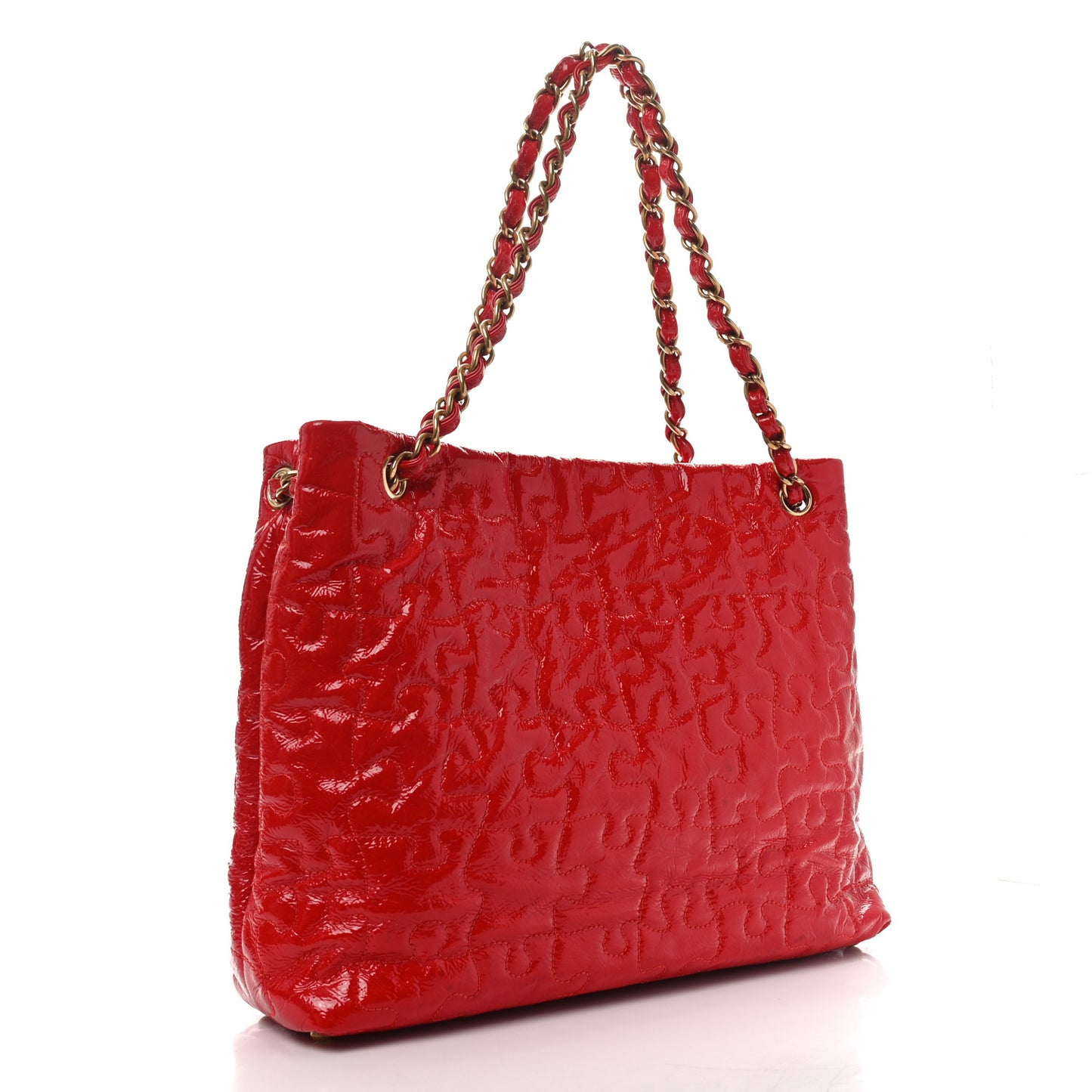 Crackled Patent Calfskin Puzzle Tote Red