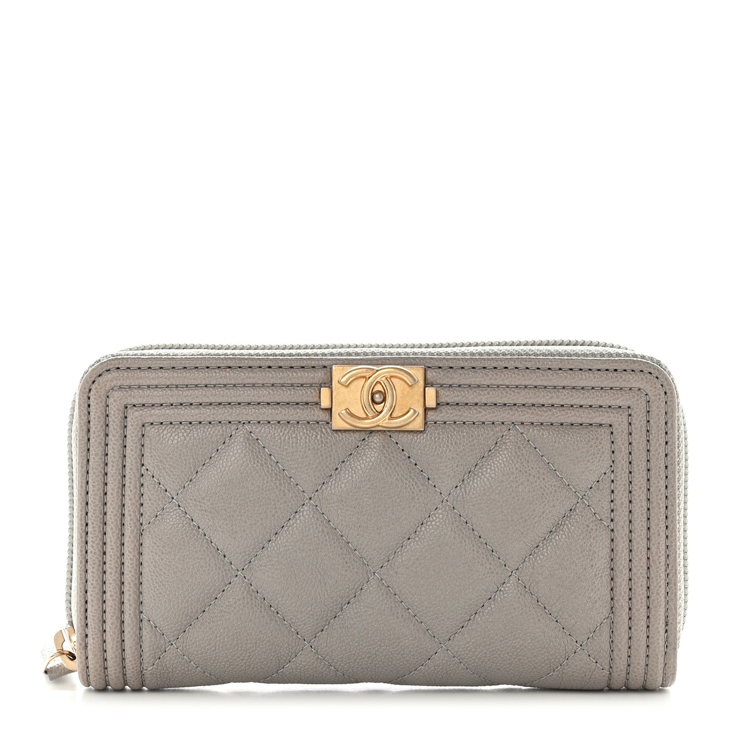 Caviar Quilted Boy Small Zip Around Wallet Grey