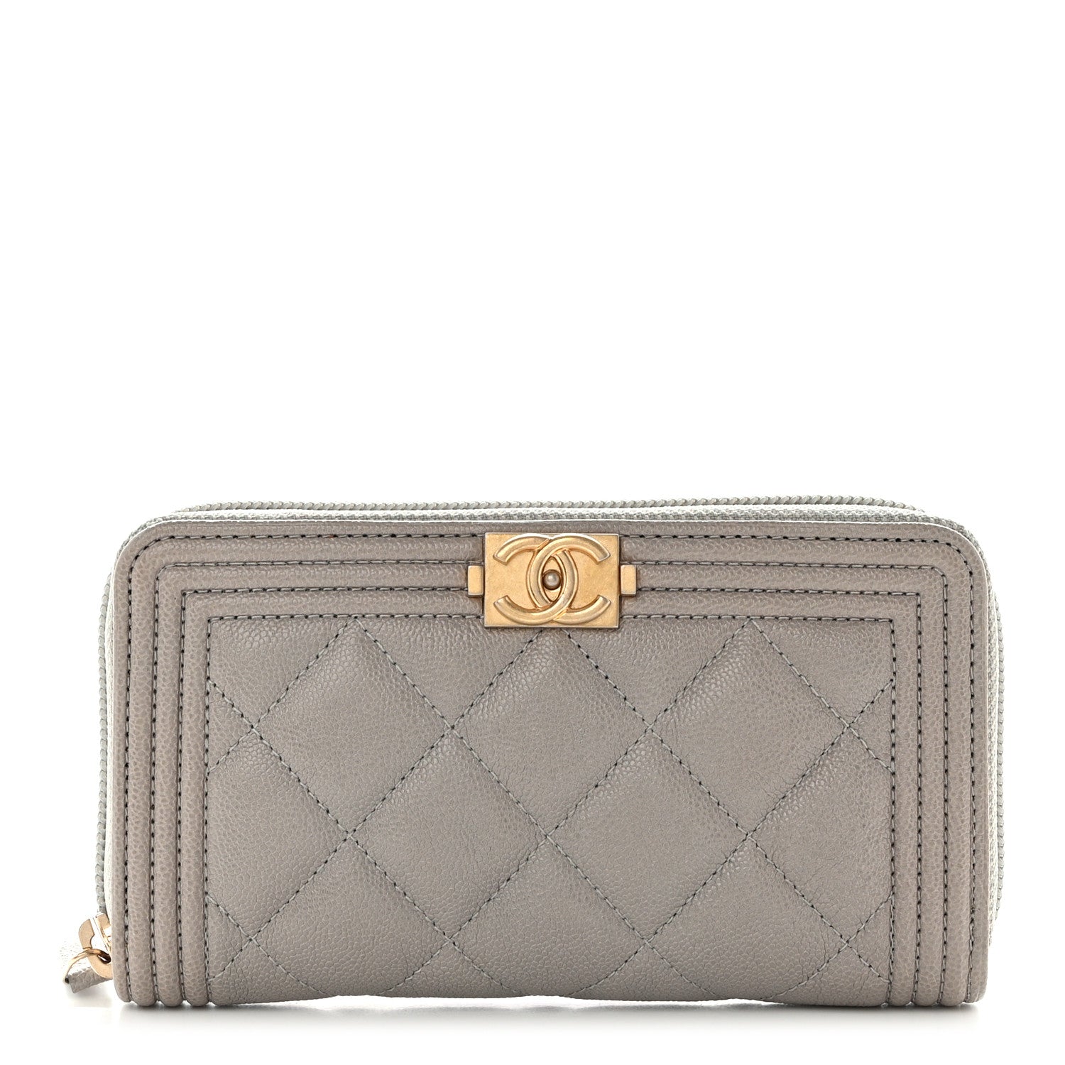 Chanel Caviar Quilted Boy Small Zip Around Wallet Grey 1 of 9