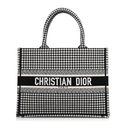 Christian Dior Canvas Houndstooth Embroidered Medium Book Tote Black White 1 of 4