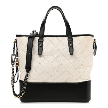 Chanel Aged Calfskin Quilted Medium Gabrielle Shopping Tote White Black 1 of 11