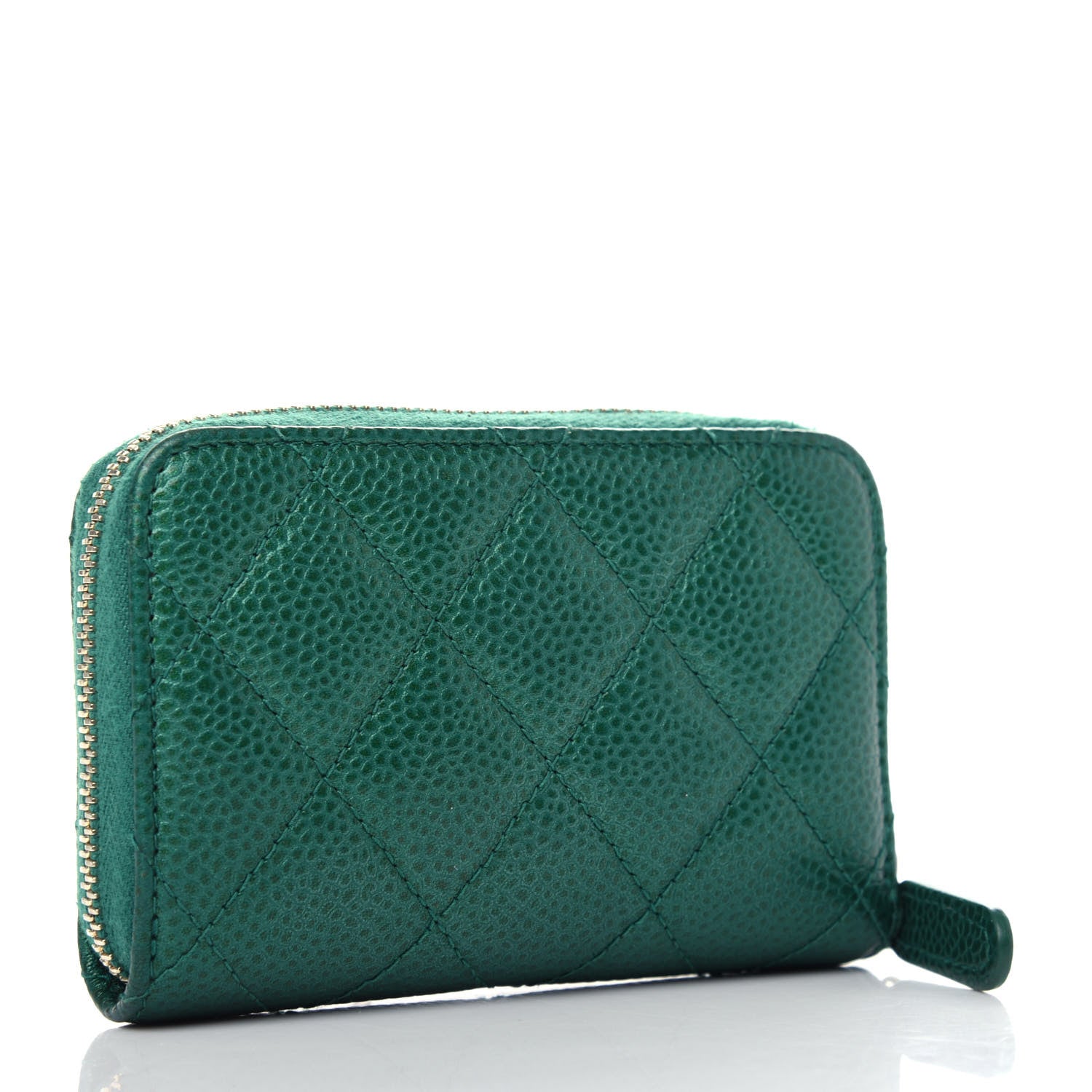 Chanel Metallic Caviar Quilted Zip Coin Purse Green 3 of 7