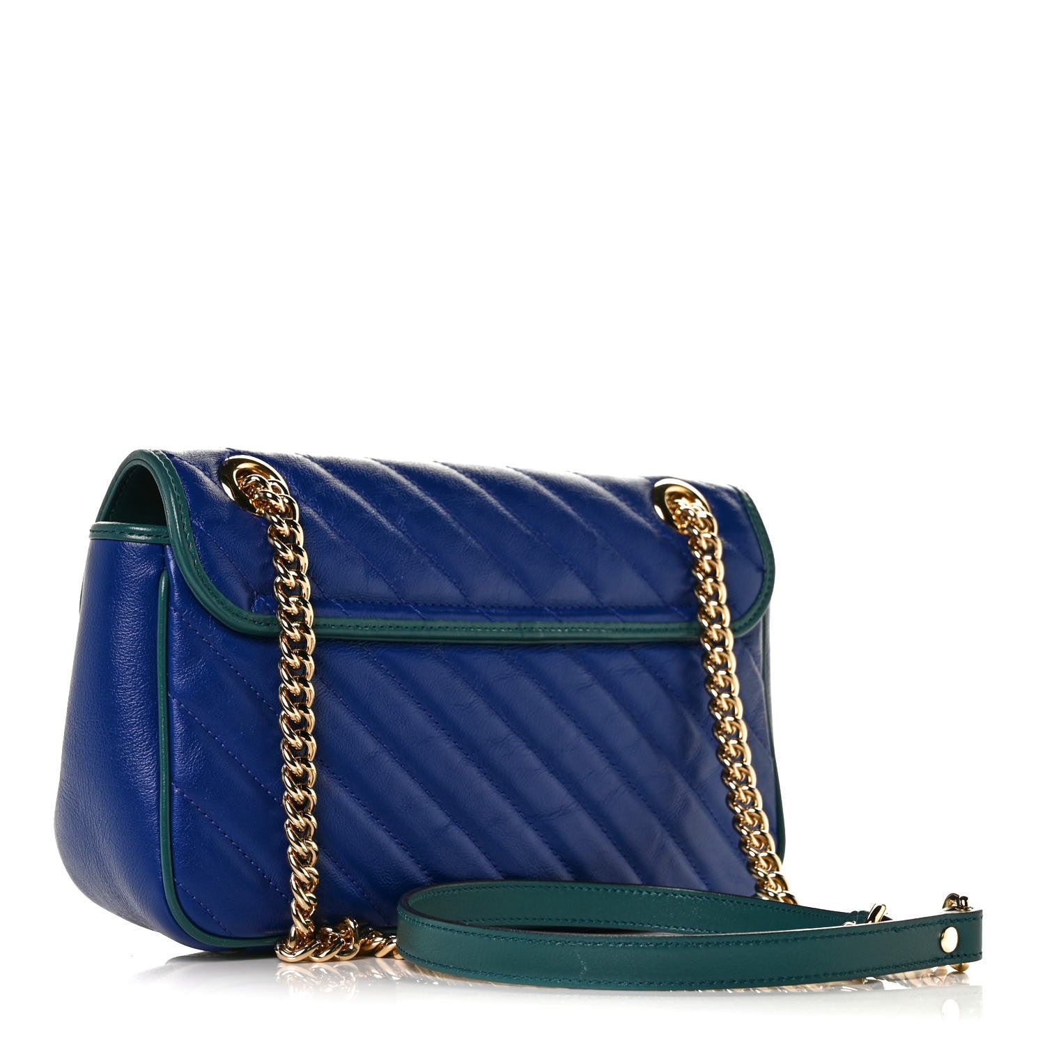 Gucci Azalea Calfskin Enamel Matelasse Diagonal Small Torchon GG Marmont Shoulder Bag Imperial Blue Pavone 2 of 10