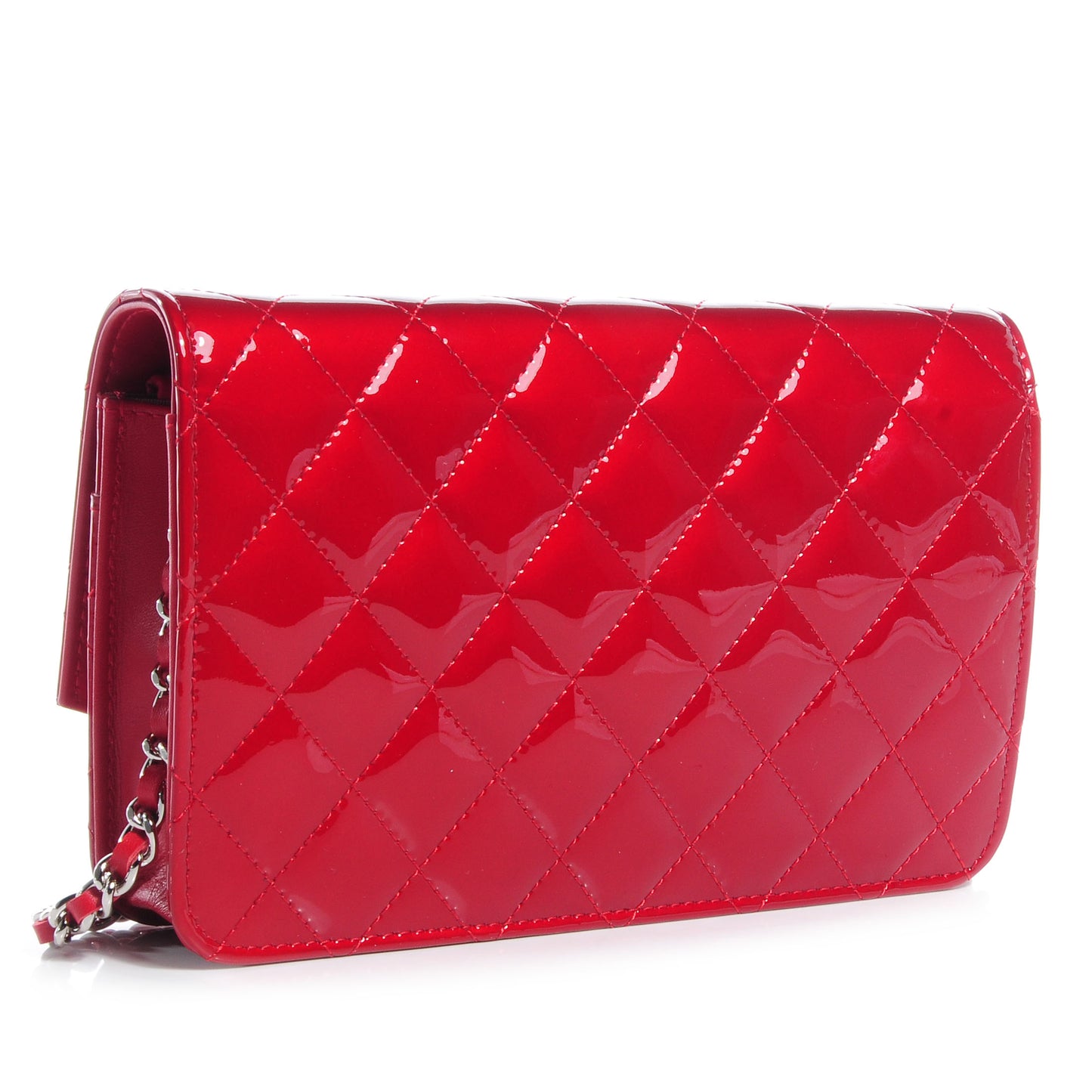 Patent Quilted Brilliant Wallet On Chain WOC Red