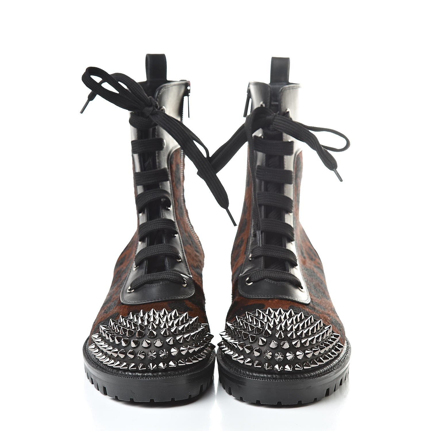 Christian Louboutin Calfskin Pony Fox Spikes TS Croc Flat Boots 38 Black Roux 2 of 8